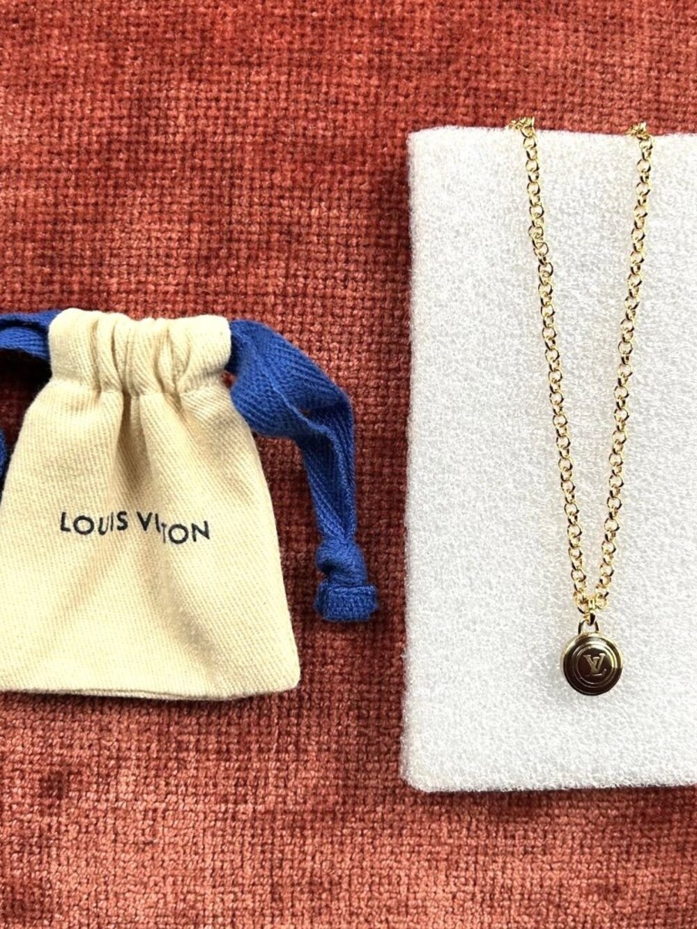 LOUIS VUITTON Pastilles LV Logo Charm Pendant 18K Gold Chain Necklace